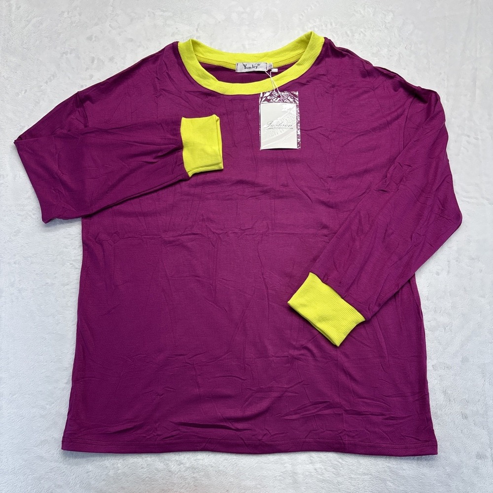 YunJey T Shirt Womens Large Purple Long Sleeve